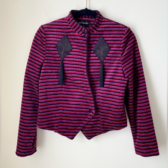 Velvet and metallic textured stripe jacket with tassel embellishment - Picture 8 of 17